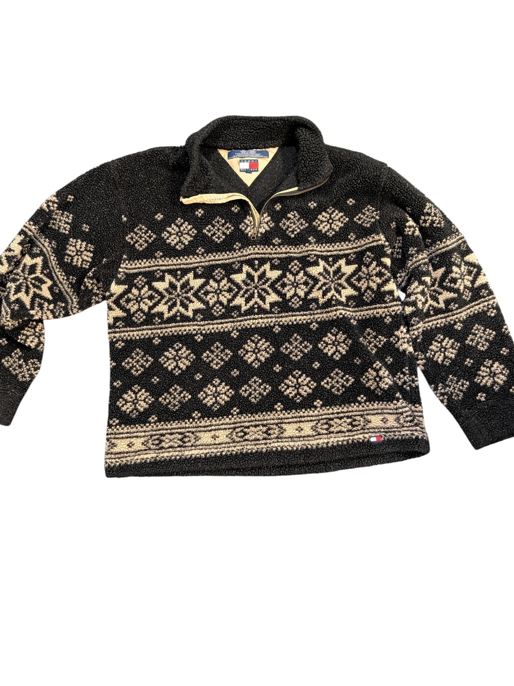 Vintage Tommy Hilfiger sherpa fleece pullover Snowflake Fall Winter Outdoor